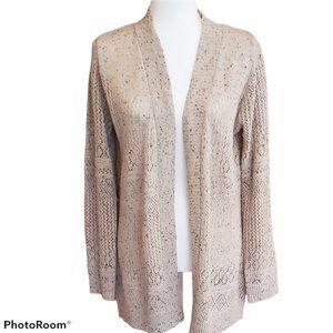 Belldini Oatmeal Boho Open Weave Longline Cardigan Sweater Size Medium